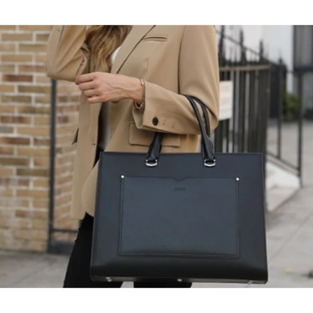 CLUCI Lauren Leather Laptop Briefcase Black Work Tote Bag 15.6 Rainbow